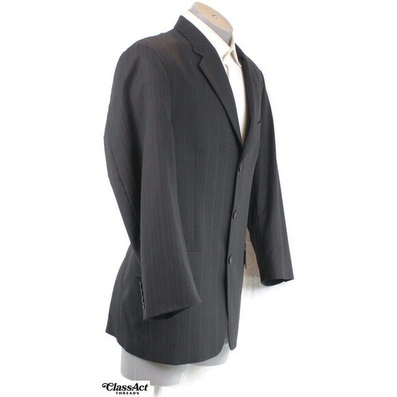 S Cohen 2 Piece Suit Mens Black Striped 3 Btn Wool Performance 43R Pleated 34 W - Picture 4 of 11